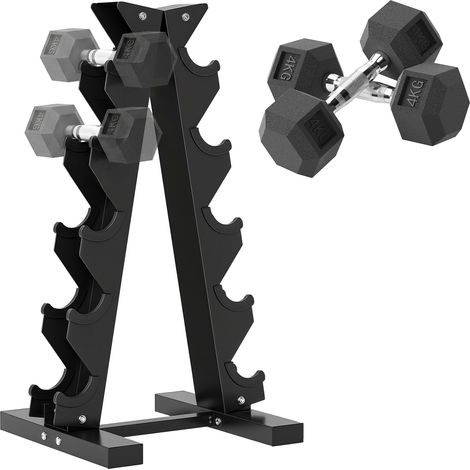 Set d'entraînement - HOMCOM - support d'haltères à 5 niveaux et 2 haltères courtes 2x4kg - acier - 35 x 33 x 66 cm - noir (1/5)