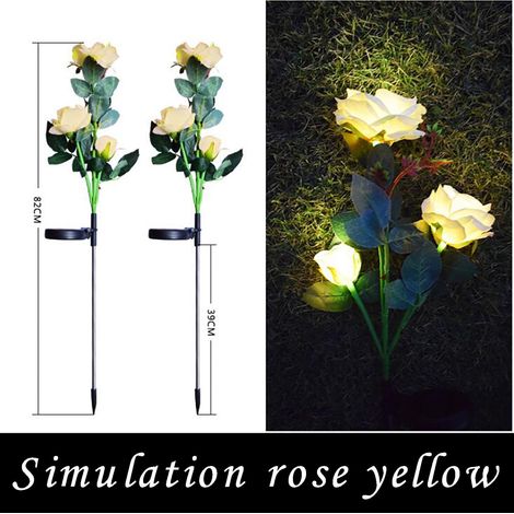 Luminaire Solaire Fleur Artificielle - 6 Têtes Éclairées - Rose en EVA - Pour Jardin Extérieur et Cimetière - 2 Pièces (1/5)