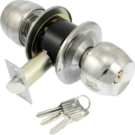 Badezimmertür Silberfarbener Edelstahlzylindrischer Türknauf mit 3 Schlüsseln (1c03cad95634551b69...