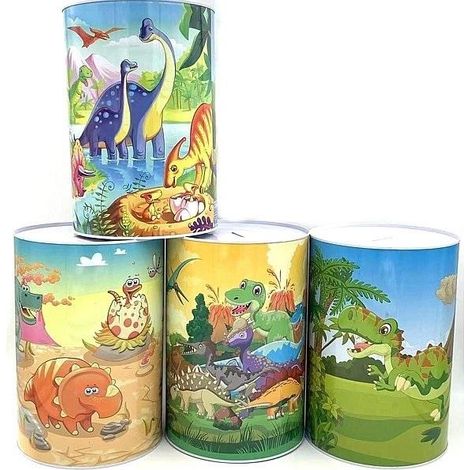 Tirelire en métal avec dinosaures