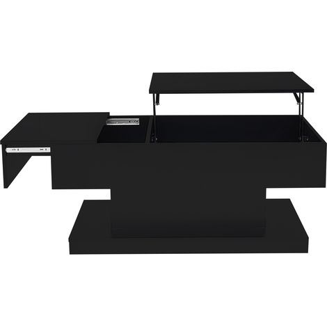Table basse relevable noire à LED avec rangement, 100x50x45 cm, design laqué brillant (1/5)