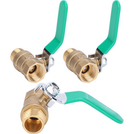 Lot de 3 vannes à bille pour tuyau d'eau de 1/2 pouce avec filetages intérieur et extérieur en laiton épais pour robinet d'arrêt de vidange (1/5)