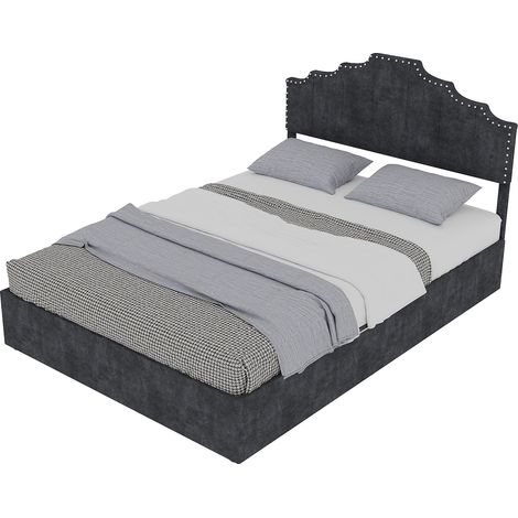 Lit rembourré moderne minimaliste, tête de lit douce et confortable, 160200CM, gris, meuble de chambre multifonctionnel, lit coffre haut avec vérin pneumatique, sans matelas. (1/5)