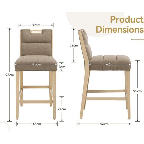 Barhocker 2er Set Leinen mit Rückenlehne und Fußstütze, Braun (1/5)
