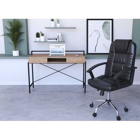Bureau compact design industriel en bois et métal EDMOND (1/5)