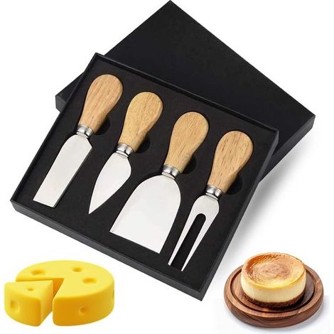 Juego de 4 cuchillos para queso: mini cuchillo para queso，madera，acero (1/5)
