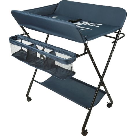 Table à Langer Pliante avec Panier de Rangement pour Nouveaux-Nés Chambre Bébé Bleu foncé (1/5)