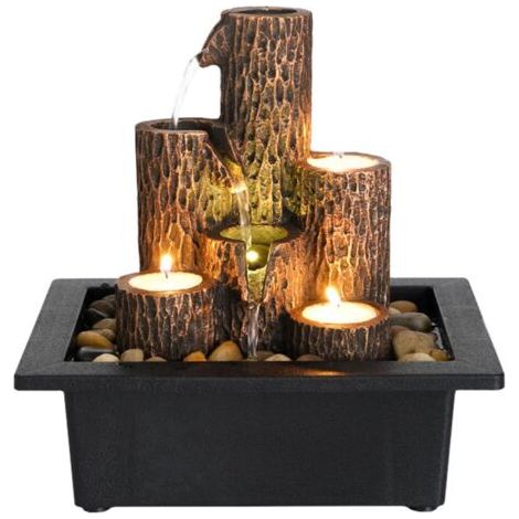 Fontaine de table colonne à étages avec 3 bougeoirs, mini cascade pour espaces intérieurs, fontaine d'eau relaxante (1/5)
