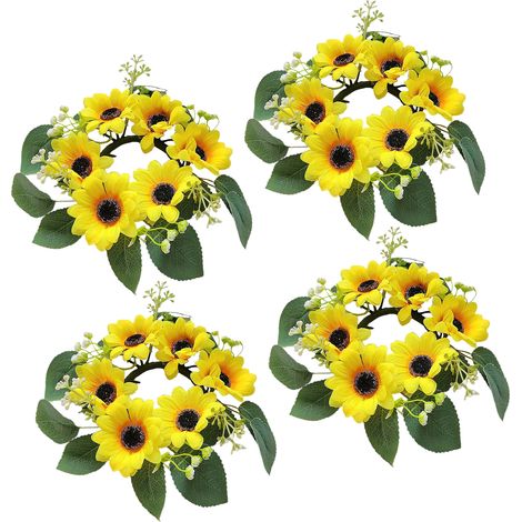 Couronne de tournesol artificiel - Lot de 4 - Décoration murale réaliste pour intérieur, mariage et bureau, style champêtre élégant (1/5)