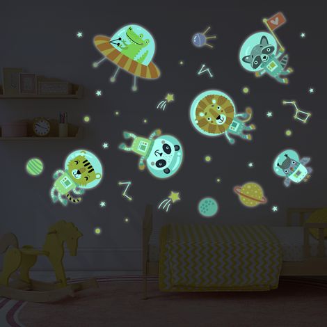 Sticker phosphorescent lumineux - AVENTURIERS DE L'ESPACE - Autocollant mural plafond enfant fluorescent - 125x90cm (1/5)