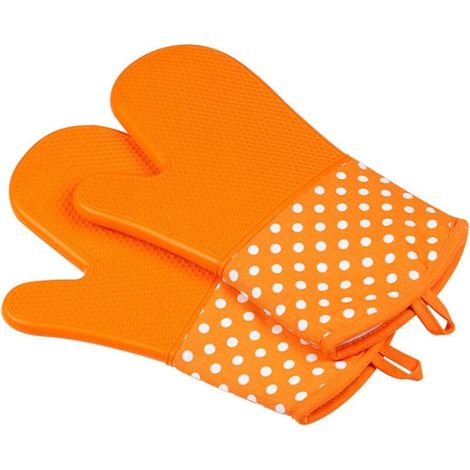 Gants de cuisine en silicone – Doublés en coton – Pour cuisiner, griller, cuire, ajuster et réparer – Orange 1 paire – 33 cm (1/5)