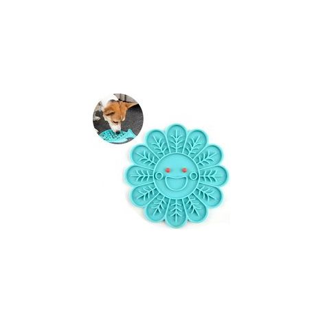 Tapis à lécher en silicone pour chien et chat, bol d’alimentation lente, motif fleur bleu –