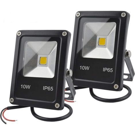 12V DC LED Lumière d'inondation, 10W Mini IP65 extérieure imperméable à l'eau de travail, 900lm, 3000K, Lumière de sécurité blanc chaud, 80W Ampoule halogène équivalente, 2 Pack,Pas de fiche [Classe é (1/5)