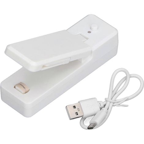 Mini scelleuse de sacs portable avec aimant et chargement USB, machine à sceller les sacs en plastique pour la maison et la cuisine, blanche (1/4)