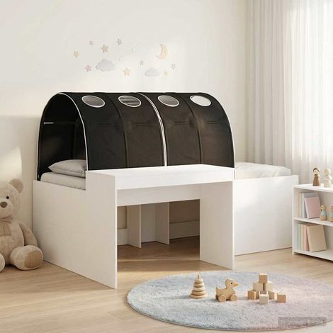 Lit enfant avec tunnel et bureau intégré, bois d’ingénierie, chêne artisanal et noir, 3 pièces - PANGIVO (1/5)