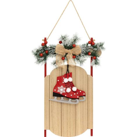 Suspension de Noël Luge en Bois avec déco Patins H 50 cm - Feeric Christmas (1/3)
