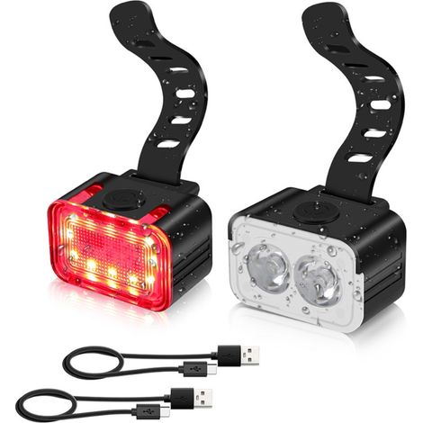 Aufladbares Fahrrad-Vorder- und Rücklicht per USB, wasserdicht nach IPX6, leistungsstarke LED-Beleuchtung für Mountainbikes und Stadtfahrten (1/5)