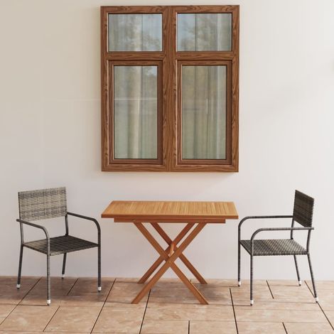 Ensemble à manger de jardin 3 pcs Résine tressée et acacia Gris vidaXL (1/5)