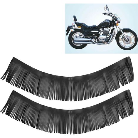 Retro-2-teiliges Set: Motorradfußrasten und Seitentaschen aus Kunstleder mit Fransen, schwarz, individuelles Zubehör (1/5)