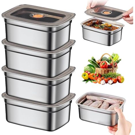 4 Pièces Boîtes De Conservation Alimentaire, 1000ML Boite Alimentaire Inox Avec Couvercle, Meal Prep Récipients Alimentaires, Boîtes De Conservation Alimentaires Avec Couvercles Pour Conserver (1/5)