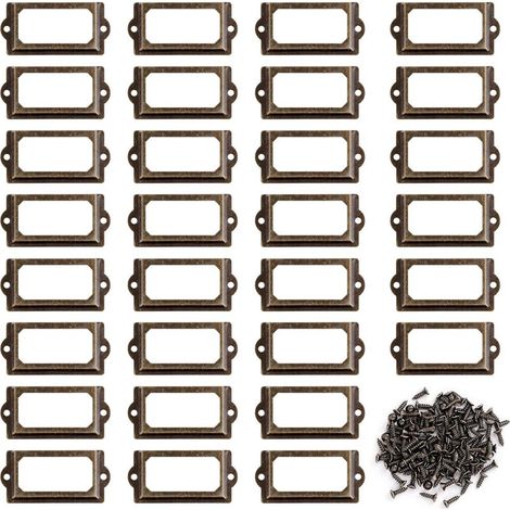 Porte-étiquettes en Métal, 30 Pièces Cadre Étiquette avec Vis, Bronze Rétro Porte Poignée Cadre pour Meubles, Tiroirs, Armoires, Bibliothèque (70 x 33 mm) (1/5)
