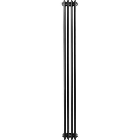 Radiateur Traditionnel à 4 Colonnes 1800 x 200 mm en Acier Carbone Noir Chauffage Central Verticale Monté Sur Mur [Brosse de Nettoyage & Supports INCLUSES]