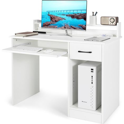 Wooden Computer Desk W/ Keyboard Tray Writing Workstation Vanity Dressing Table (1/2)