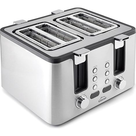 Tostapane in acciaio inox, 4 ampie fessure, dimensioni della fessura 3,8x14 cm