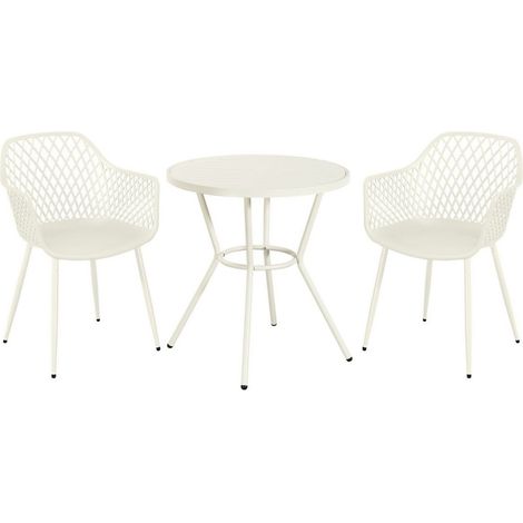 3 Piece Bistro Garden Set with 2 Lattice Armchairs and Round Table - Plastic/Metal - L42.5 X W56.5 X H84.5 cm - White - Flat Packed