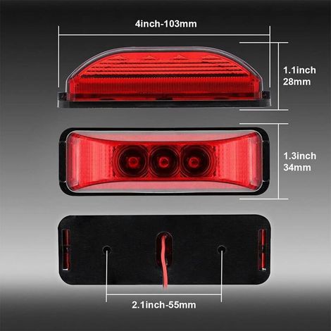 Lampade di segnalazione laterale impermeabili, 2 pezzi LED 12V per furgoni, camion, caravan, auto, autobus (rosso) (1/3)