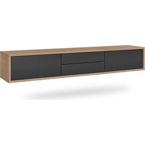 Meuble TV 2 portes 2 tiroirs 180 cm Idra Bois et Gris (1/5)