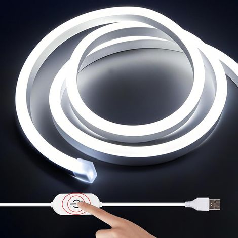 Bande lumineuse néon blanche étanche de 5 m (16,4 pi), 5 V USB, avec contrôleur tactile, flexible et sécable en silicone, idéale pour la chambre (1/5)