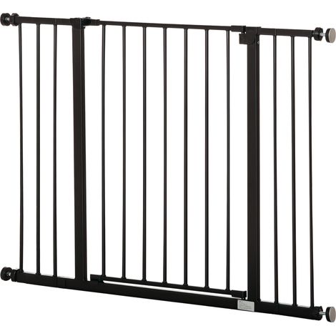 PawHut Dog Gate Pet Safety Gate Stair Barrier Pressure Mount Adjustable 76-82/86-97/101-107 cm, Black