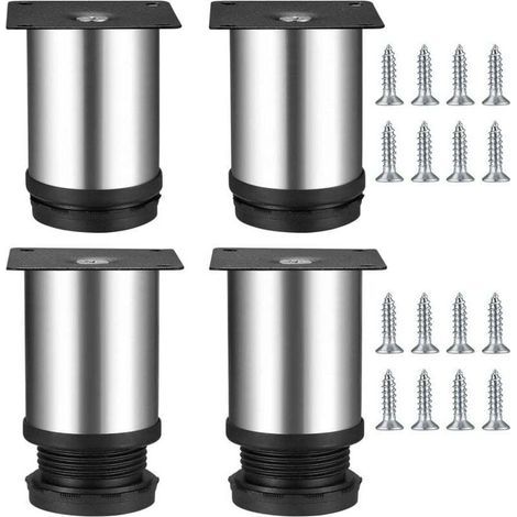 4 Pieds de Meuble de Cuisine Réglables en Acier Inoxydable 50 x 80 mm Ronds (1/4)