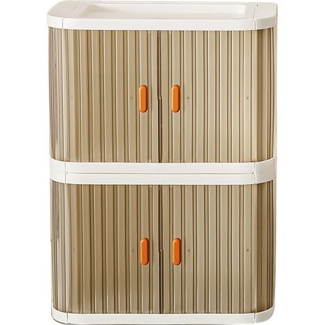 Boîte de rangement pliable avec porte roulante à double sens, empilable, grande capacité, organiseur pour maquillage et cuisine, 2 pièces (26,8x16,3x36,4 cm) (1/5)