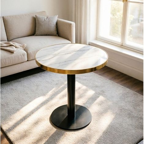 Table d'appoint ronde effet marbre blanc doré OKMYHOME (1/5)