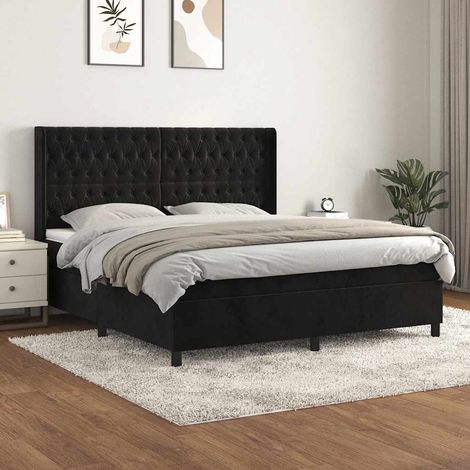 Cama box spring con colchón terciopelo negro 180x200 cm (1/5)