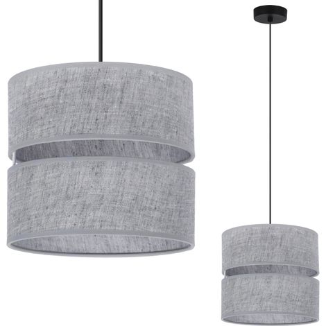 LAMPADA A SOSPENSIONE DUO IN LINO NERO 1 PARALUME GRIGIO PIATTO L04 20CM