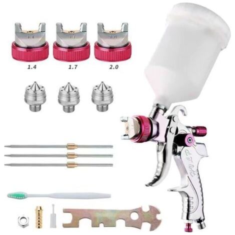 Professionnel Pistolet à Peinture, Haute Pression Kit Pistolet à Pulvérisation d'Air, Pistolet a Peinture Pneumatique à Alimentation par Gravité HVLP 600CC, 1.4MM/1.7MM/2.0MM 3 Taille Buses (Rouge)