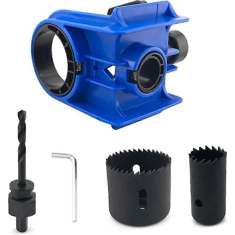 Kit d'installation de serrure de porte, pince de fixation pour serrure de porte, convient uniquement aux portes en bois, kit de perçage pour une installation facile de la serrure, bleu. (1/5)