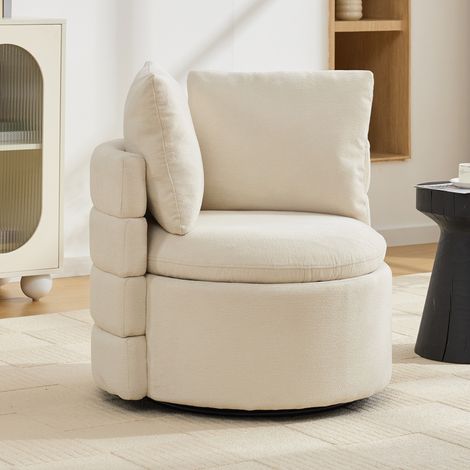 Poltrona girevole 72x66.5x76 cm avorio in chenille con contenitore nascosto (1/2)