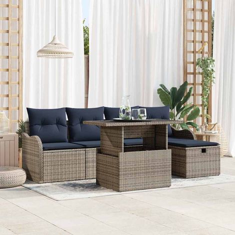 vidaXL Set Divano da Giardino 6 pz Grigio polyrattan (1/5)