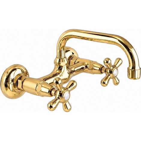 Mueble de lavabo mural con caño en forma de U, acabado en oro pulido Piralla Rubinetteria Sofia 0SFOR064A26  Oro (1/5)