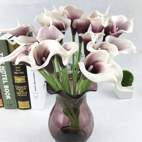 Fleur Artificielle Calla Lily - Tige Flexible En Fil Métallique Gainée De Plastique - Décoration Mariage Fête Intérieur Extérieur - Lot De 10 Pièces