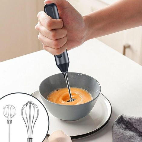 Sbattitore elettrico con due fruste a filo, mixer per alimenti, frusta a 3 velocità, mixer verticale senza fili con separatore di uova per preparare creme e torte (nero) (1/3)