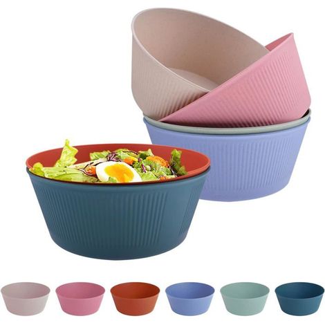 Lot de 6 saladiers plastique réutilisable, 60 oz, PP alimentaire, micro-ondes et lave-vaisselle, pour cuisine maison et pique-nique