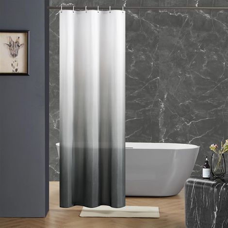 c Rideau de Douche Gris Anti Moisissure Tissu Lavable en Machine Rideau de Bain Textile Imperméable en Polyester Design avec 6 Crochets 90x180cm (1/5)