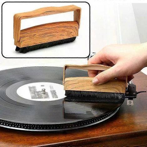 Brosse de nettoyage pour disques vinyles effet bois - Fibre de carbone antistatique pour éliminer la poussière et les taches - Pour platines CD/LP (1/4)