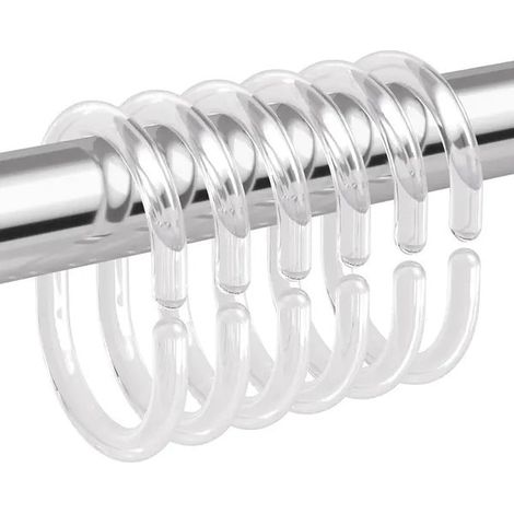 Rideaux et supports de rideauxCrochets de rideau de douche en plastique, forme en C, coulissants, transparents, lot de 36 pièces (1/5)
