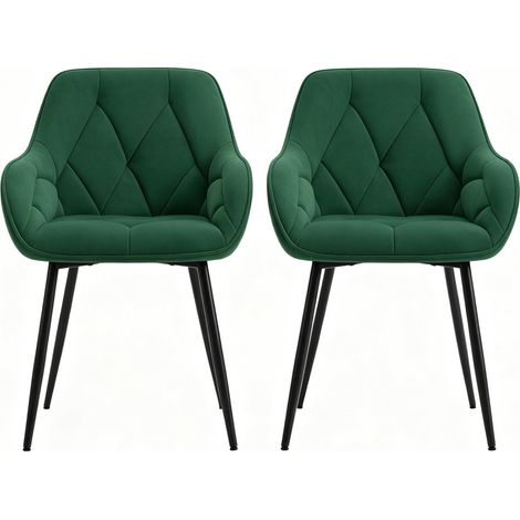 Lot de 2 chaises de salle à manger en velours vert foncé avec pieds métal MODENUIT (1/5)